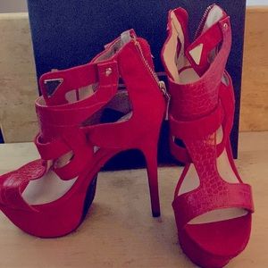 Red Bebe suede pumps